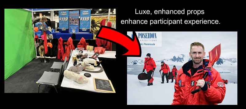 Tampa green screen photography enhanced props A participant showing off his chosen props at an Tampa green screen photography event featuring Artic cruises.