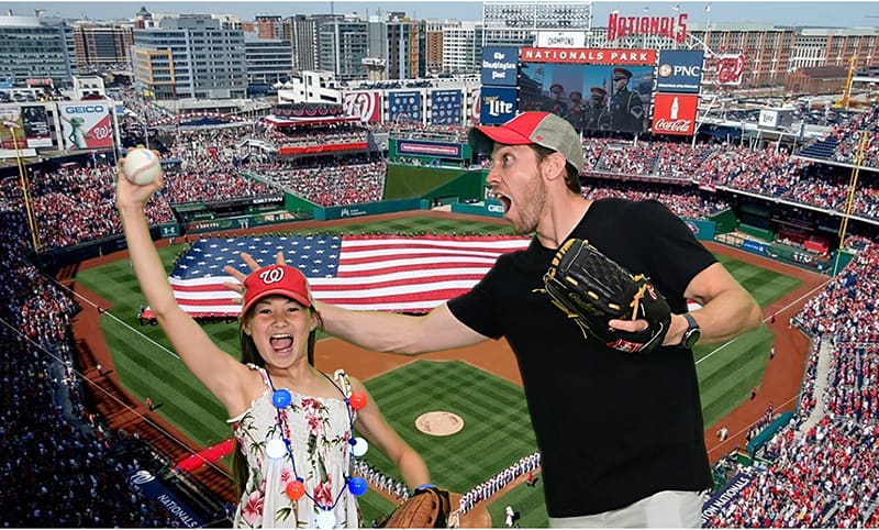 Washington DC Green Screen Photo Booths Nationals A girls snatches the ball from her father at this Washington, DC green screen photo booth featuring Nationals Baseball.