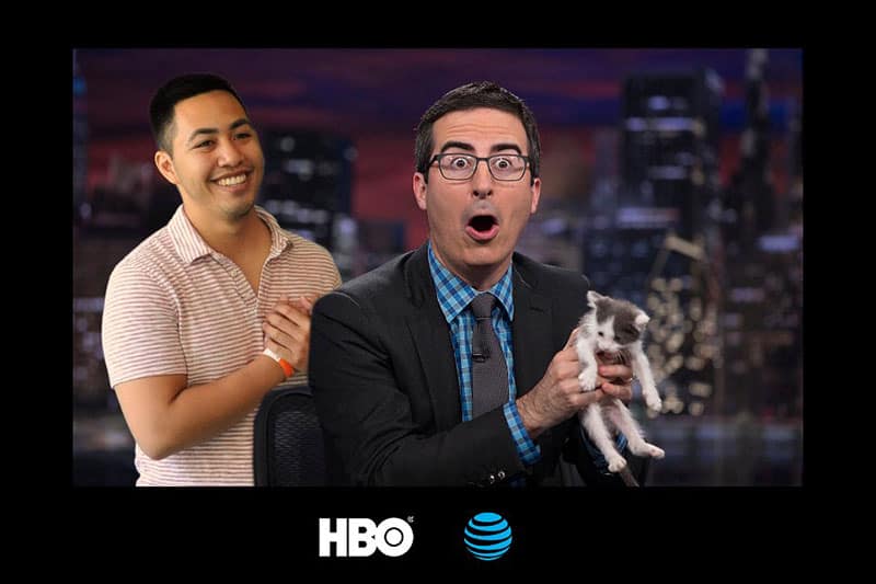 Washington DC greenscreen photo booth for HBO A participant joins John Oliver on the set of Last Week Tonight at this Washington DC greenscreen photo booth