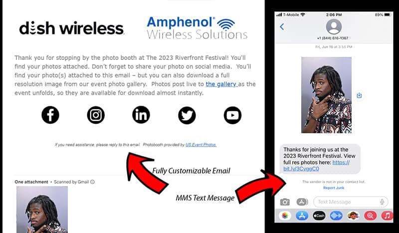 Tampa green screen photo booths Custom Email Our Tampa Green Screen Photo Booths feature custom emails and MMS text messaging. Your marketing -- not ours -- is featured on all emails and texts sent from the event floor.